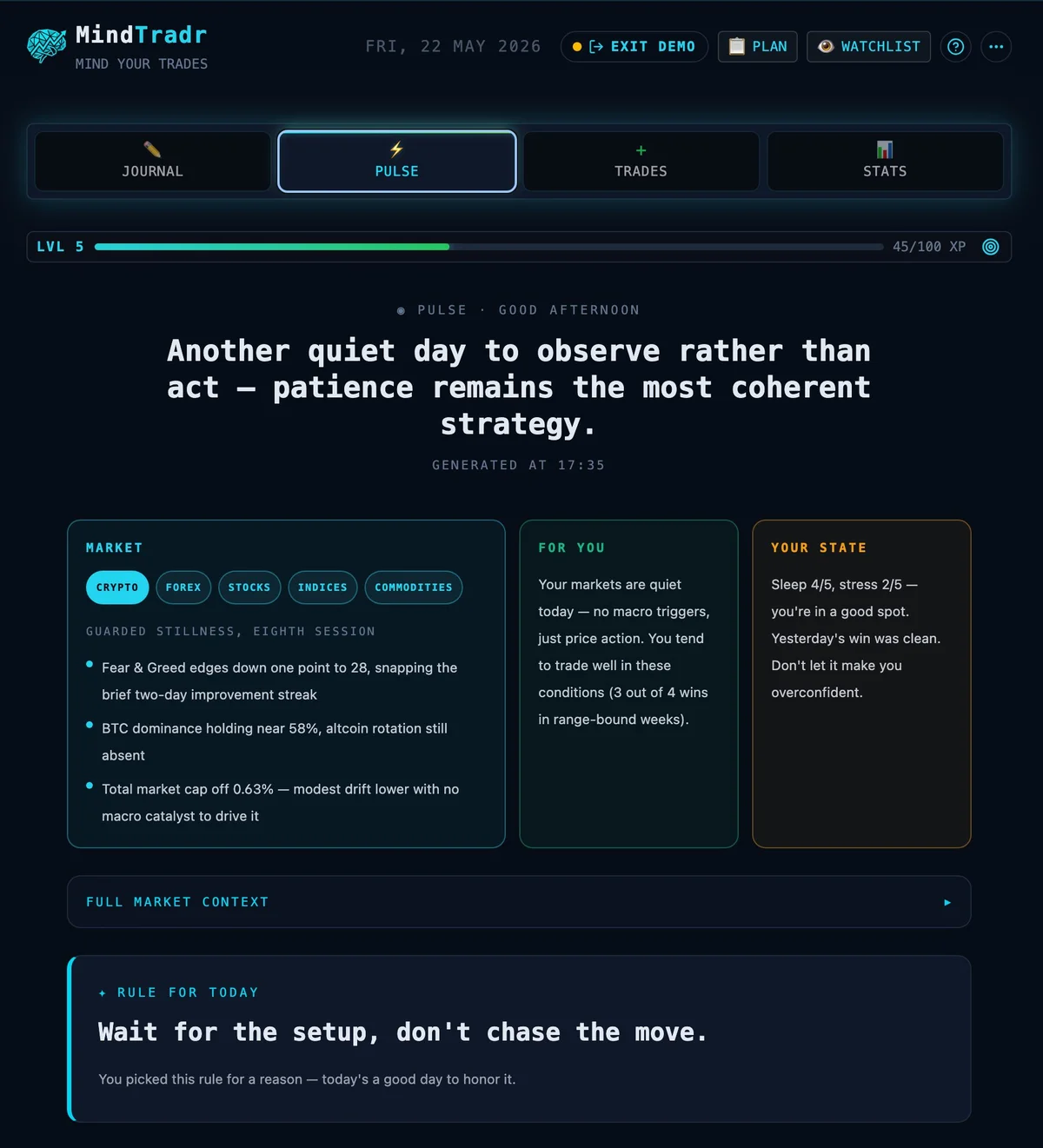 MindTradr onboarding — three fast ways to start your trading journal